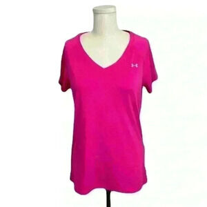 NWT Under Armour Heat Gear V-Neck T-Shirt Hot Pink Carpe Diem Graphic
